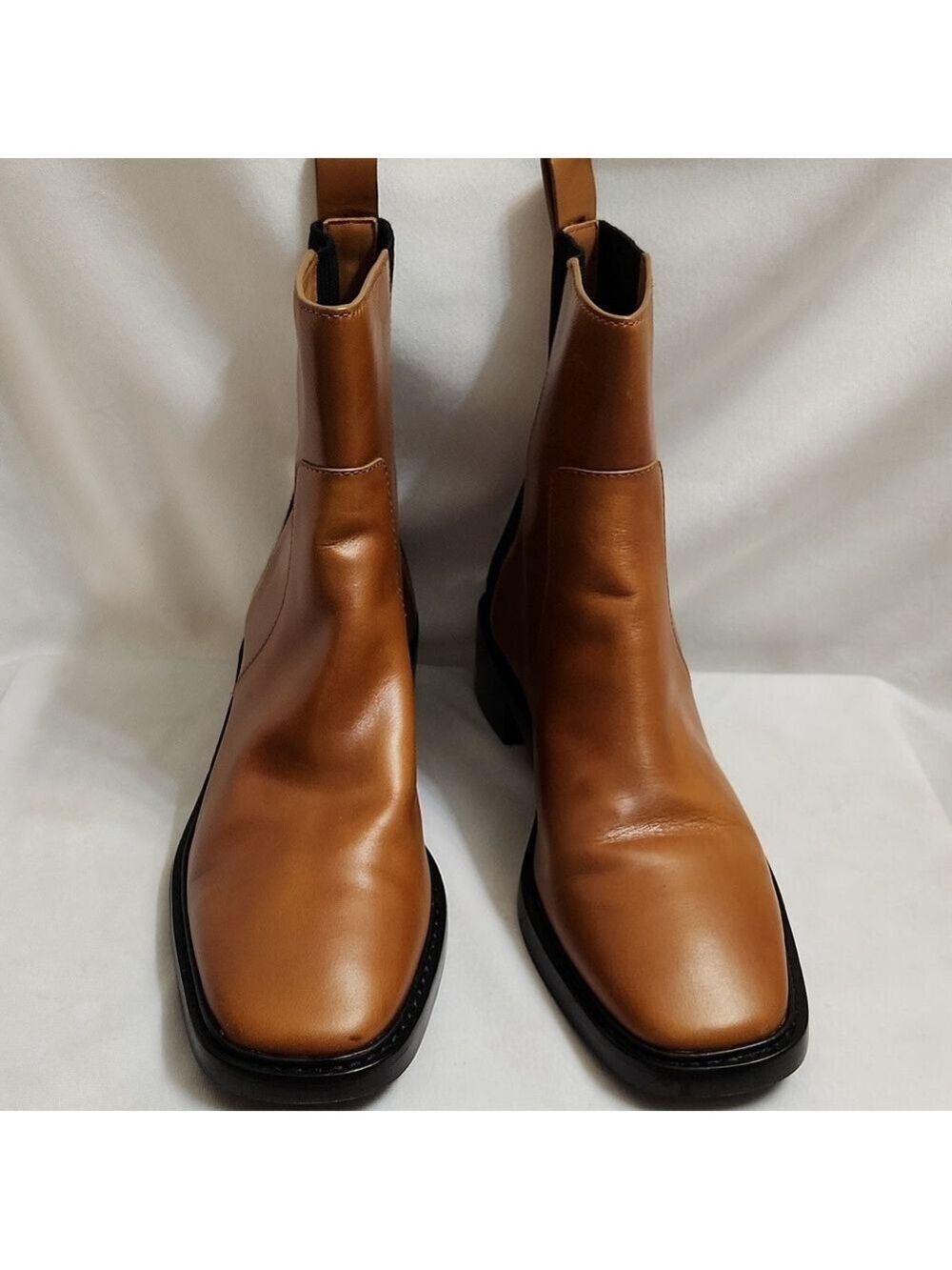 Tory Burch Chelsea Brown Black Leather Heeled Ankle Boots (W Size 10) - Picture 4 of 16